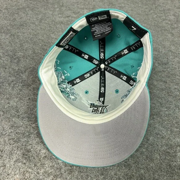 Florida Marlins Hat Cap Fitted Mens 7 Teal MLB Baseball Wave New Era 59Fifty - Picture 6 of 8